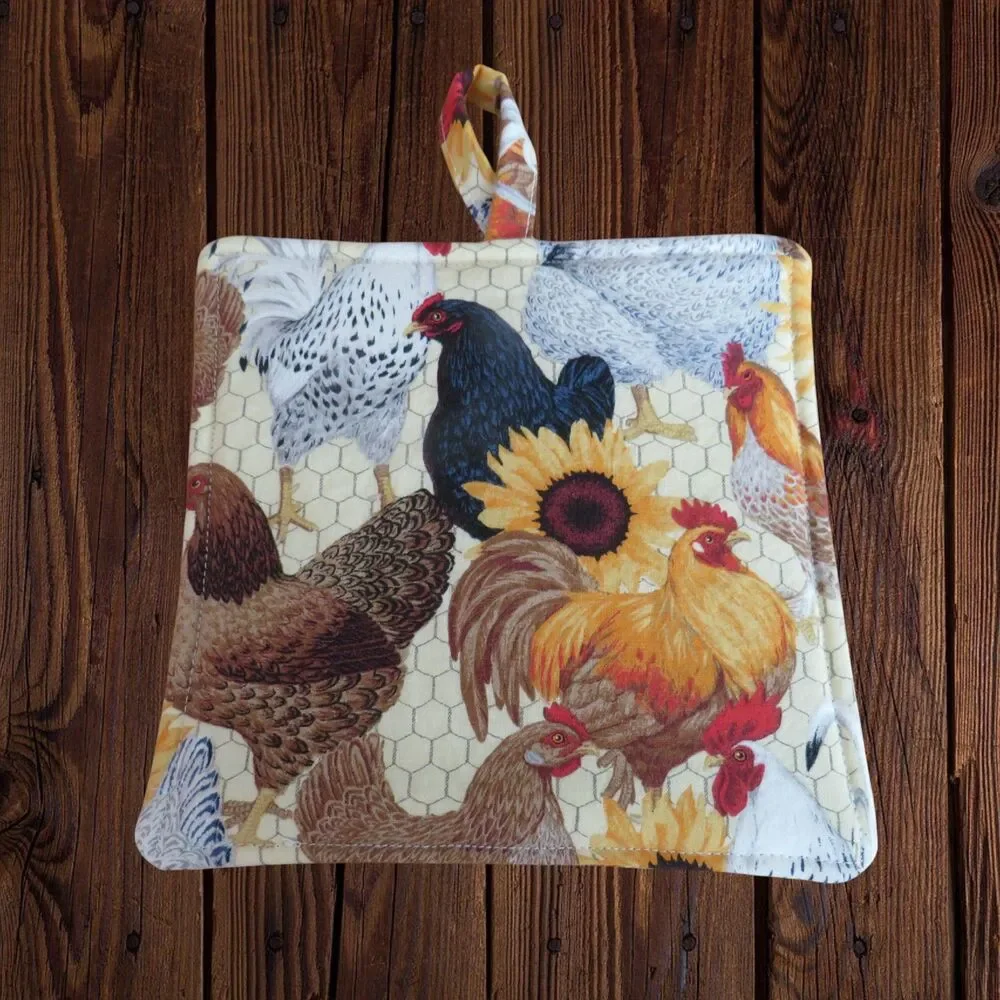 Handmade Potholder, Chicken With Sunflower